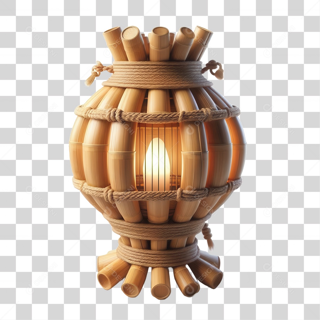 Elemento 3D Lanterna de Bambu Decoração PNG Transparente