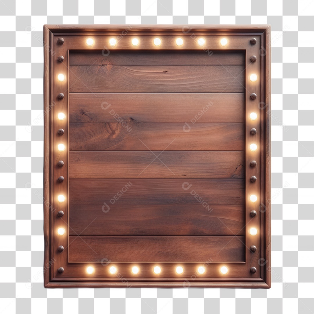 Elemento 3D Placa de Madeira com Luzes Lâmpadas PNG Transparente