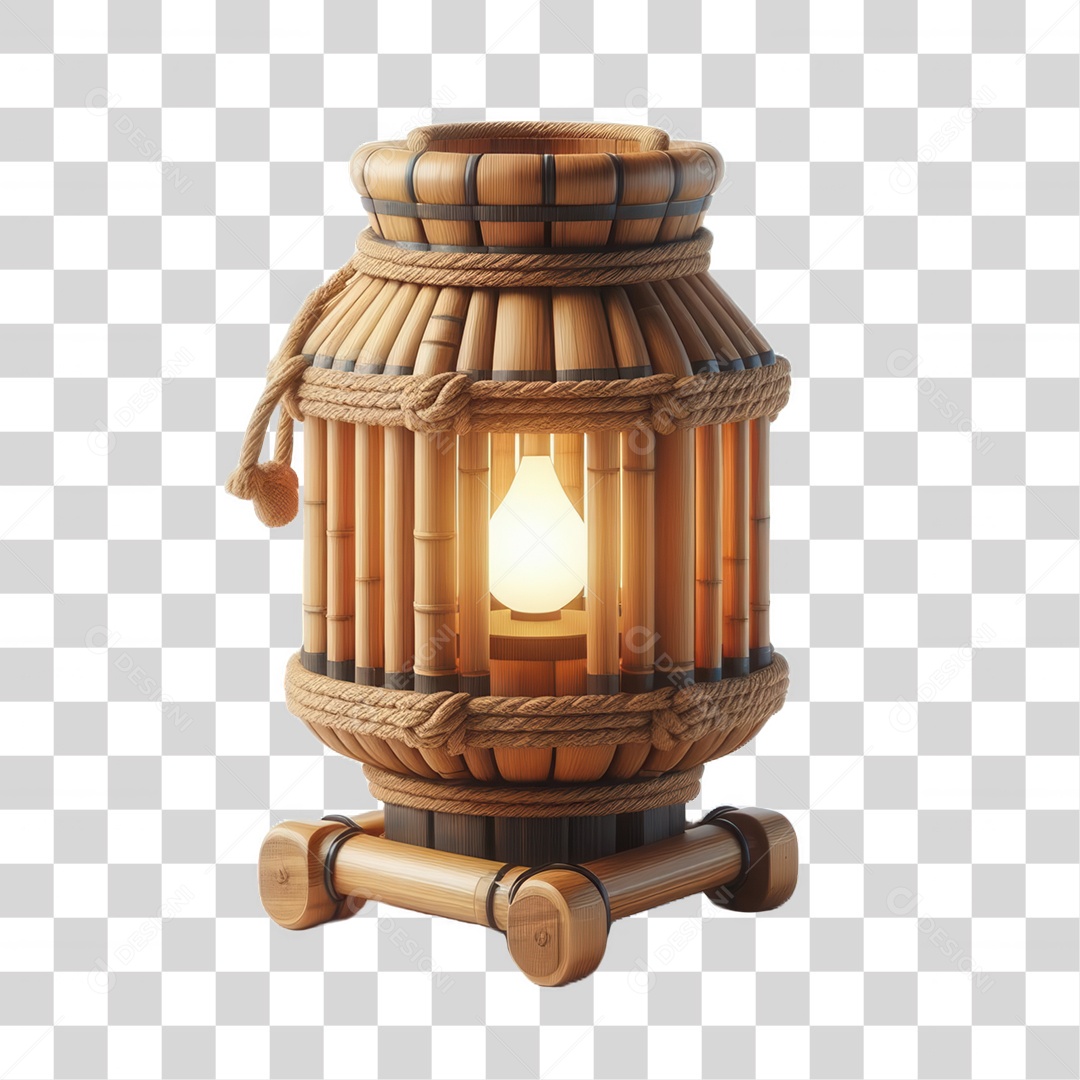 Elemento 3D Lanterna de Bambu Decoração PNG Transparente