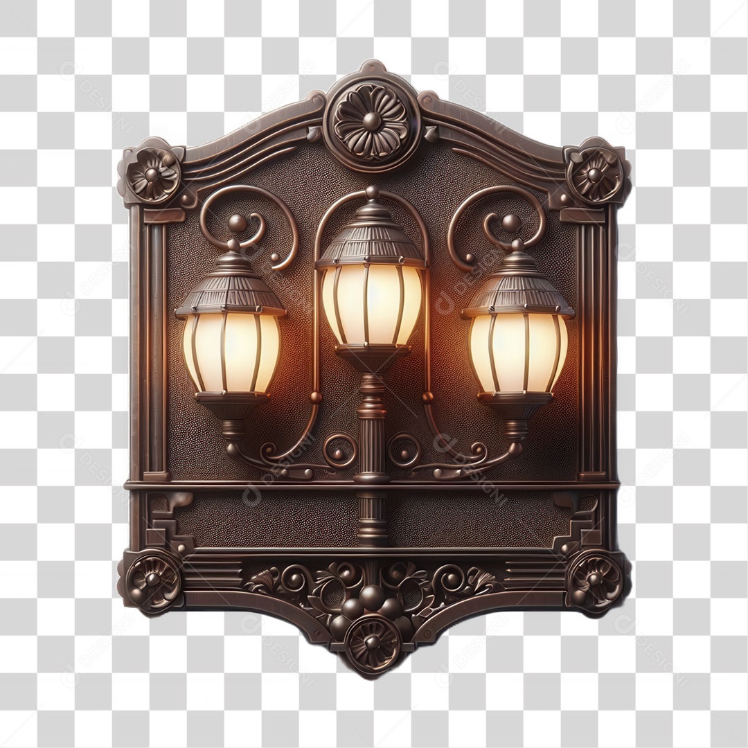 Elemento 3D Placa de Madeira com Luzes Lâmpadas PNG Transparente