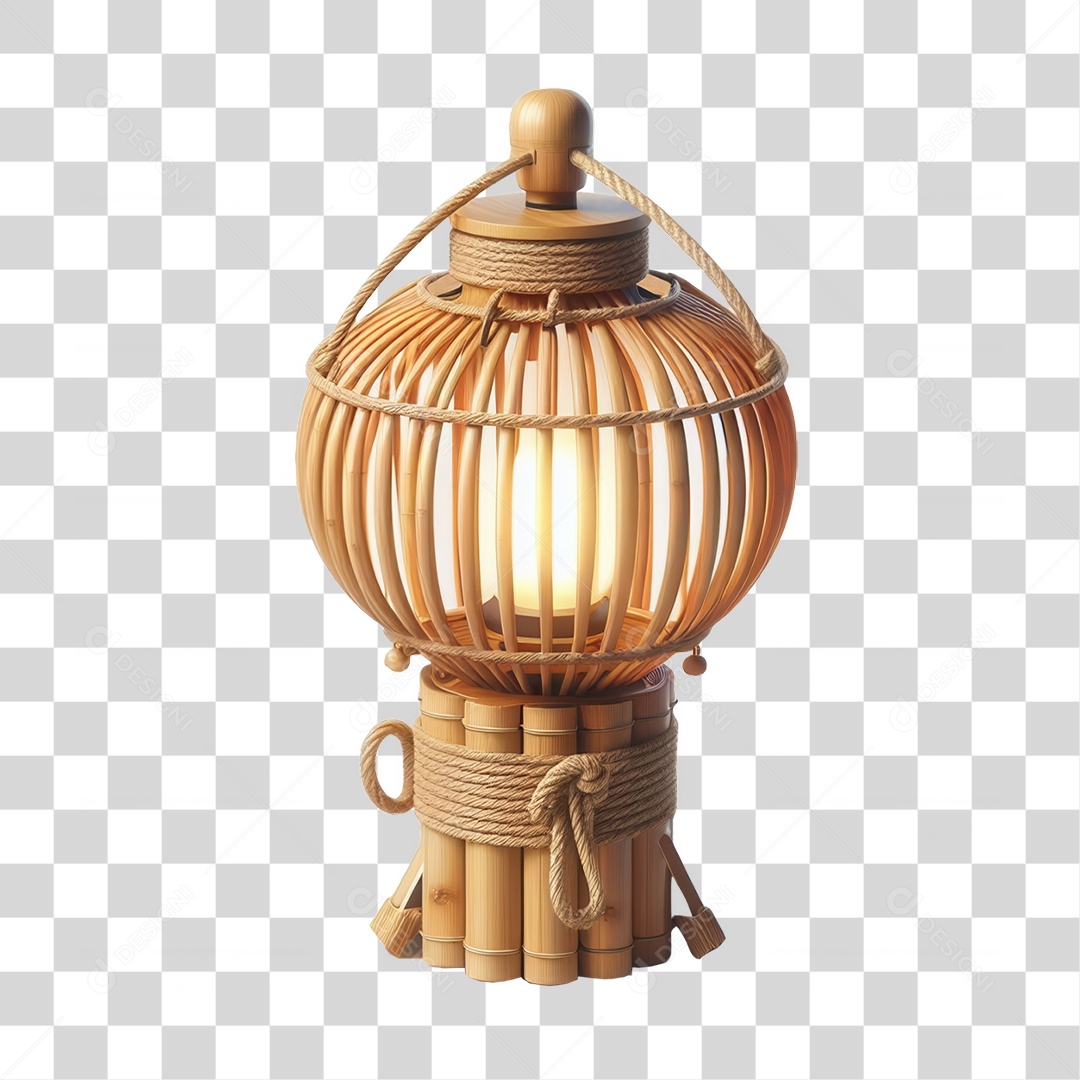 Elemento 3D Lanterna de Bambu Decoração PNG Transparente