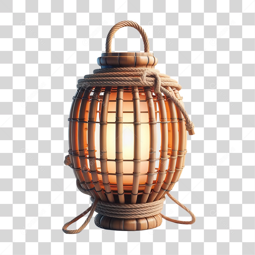 Elemento 3D Lanterna de Bambu Decoração PNG Transparente