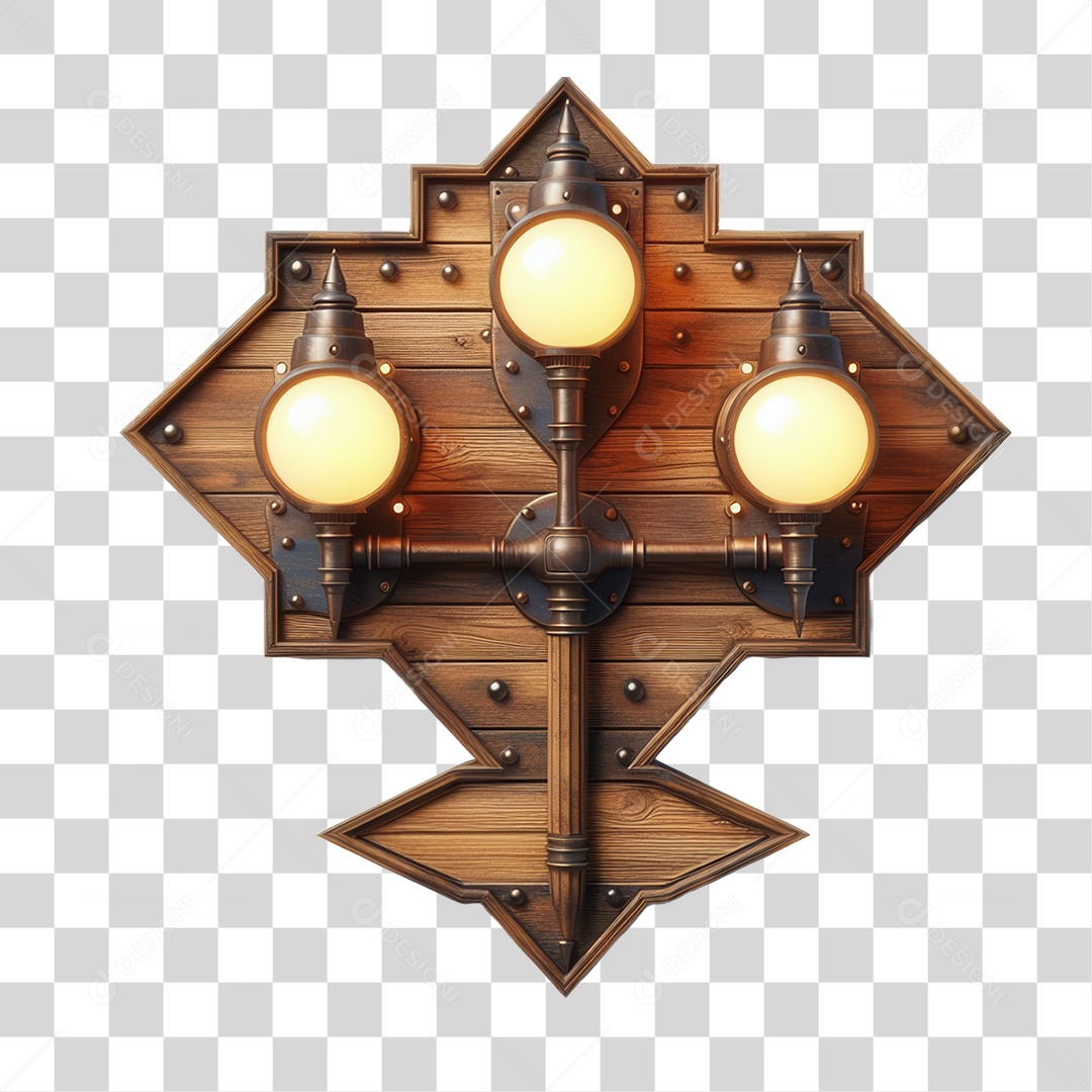 Elemento 3D Placa de Madeira com Luzes Lâmpadas PNG Transparente