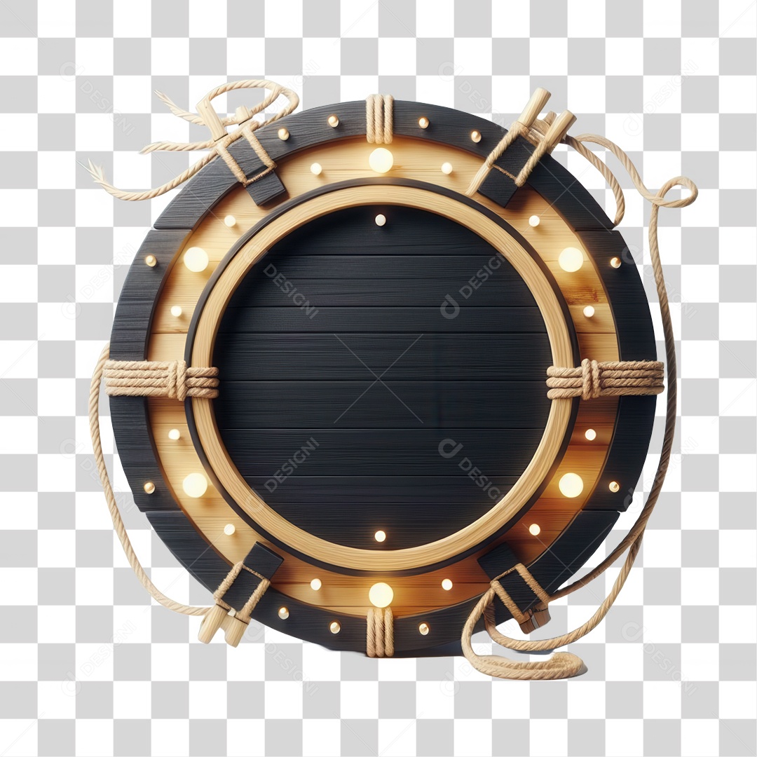 Elemento 3D Placa de Madeira com Luzes Lâmpadas PNG Transparente