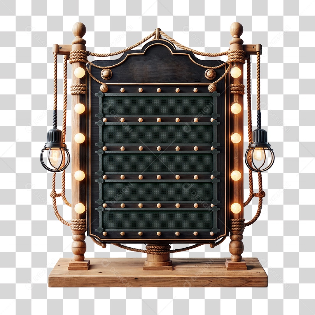 Elemento 3D Placa de Madeira com Luzes Lâmpadas PNG Transparente