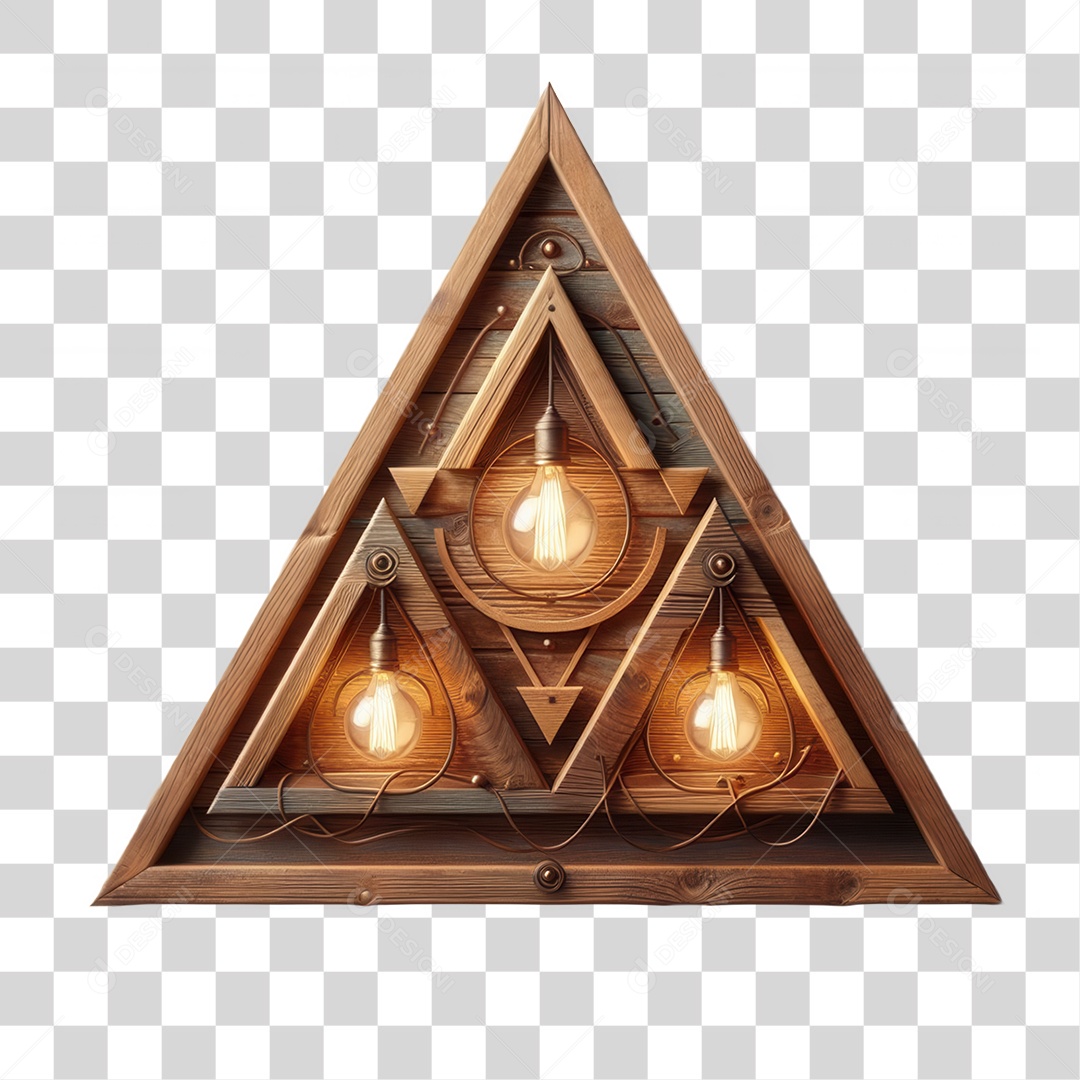 Elemento 3D Placa de Madeira com Luzes Lâmpadas PNG Transparente