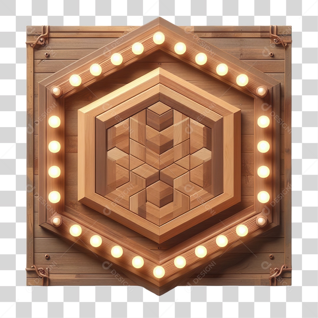 Elemento 3D Placa de Madeira com Luzes Lâmpadas PNG Transparente