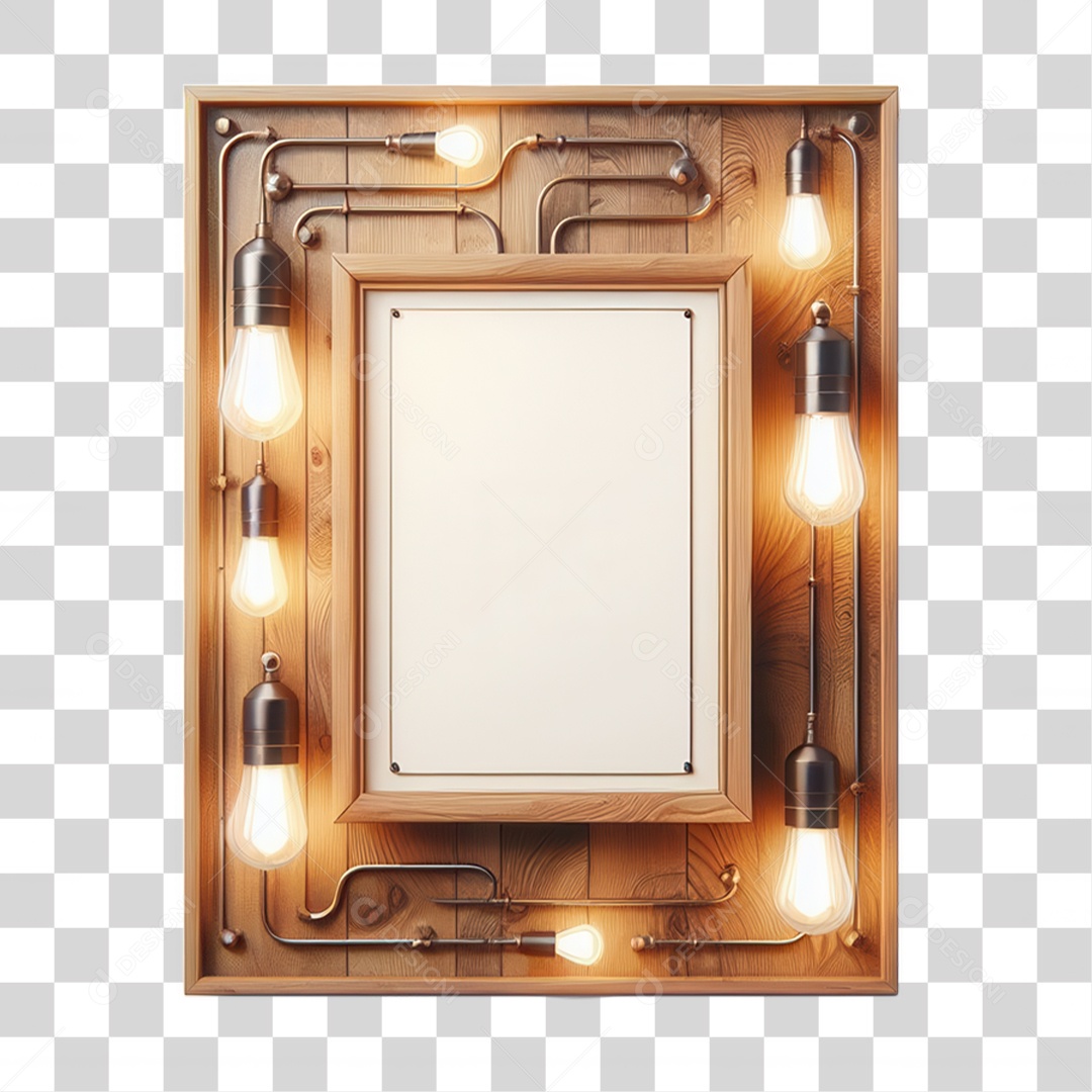 3D Element Wooden Plate with Lights PNG Lamps Transparent