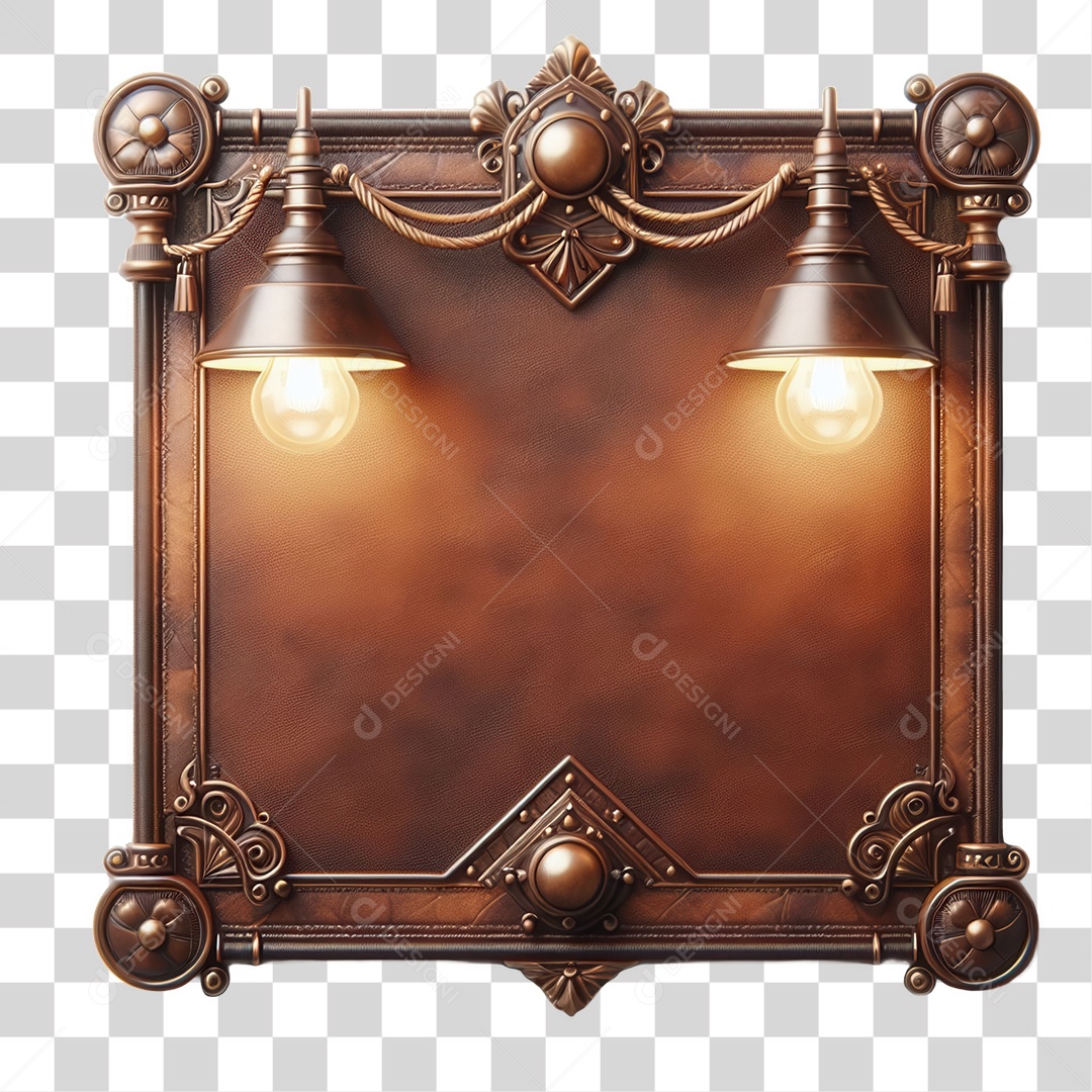 3D Element Wooden Plate with Lights PNG Lamps Transparent
