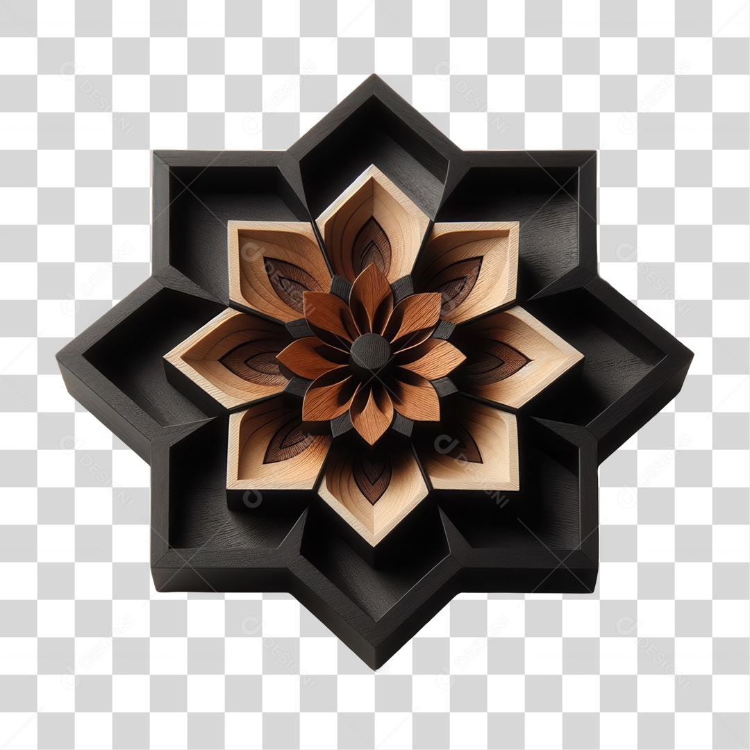 Elemento 3D Flor de Madeira PNG Transparente