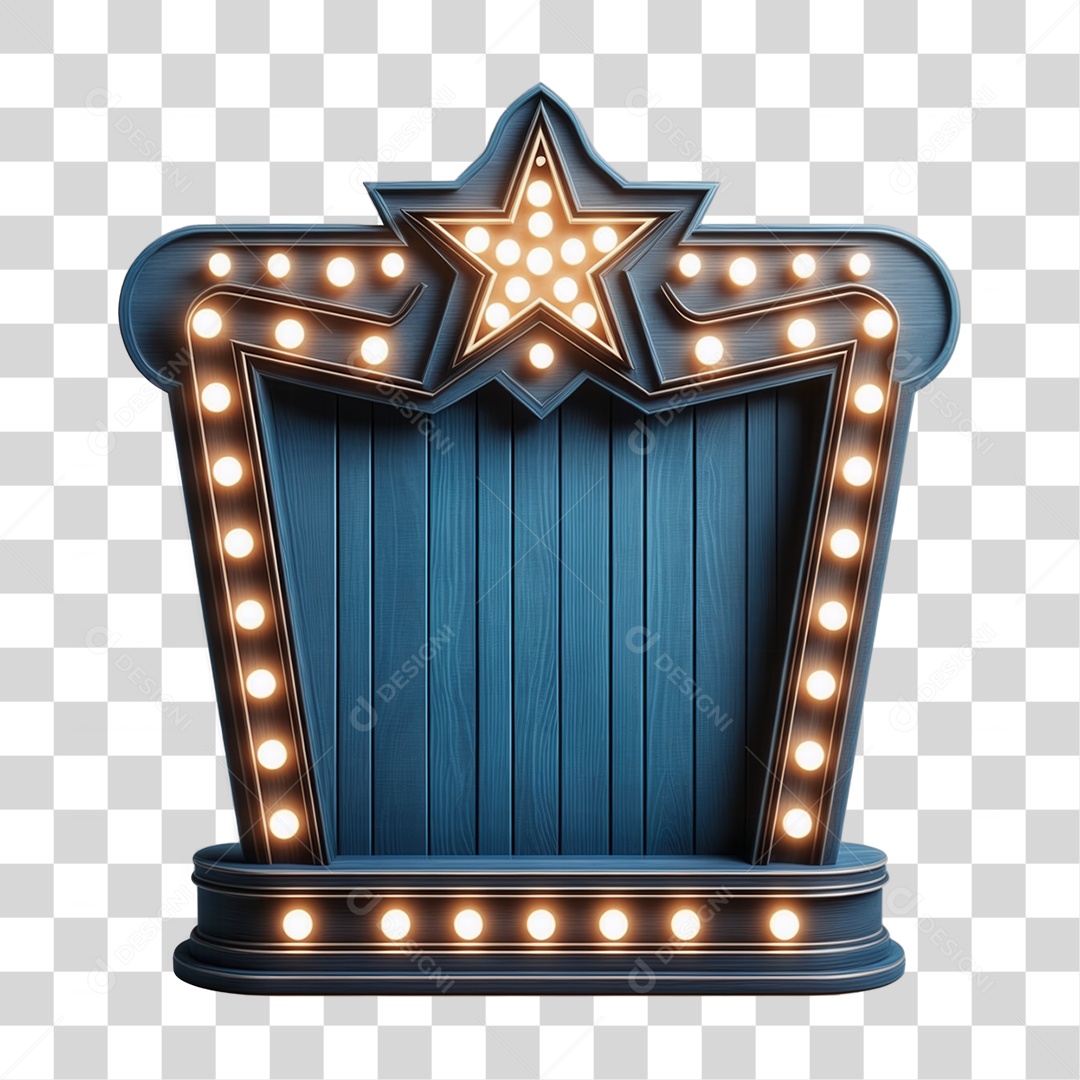 Elemento 3D Placa de Madeira com Luzes Lâmpadas PNG Transparente