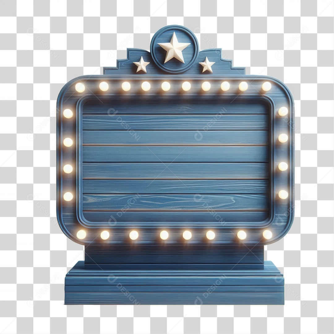 Elemento 3D Placa de Madeira com Luzes Lâmpadas PNG Transparente