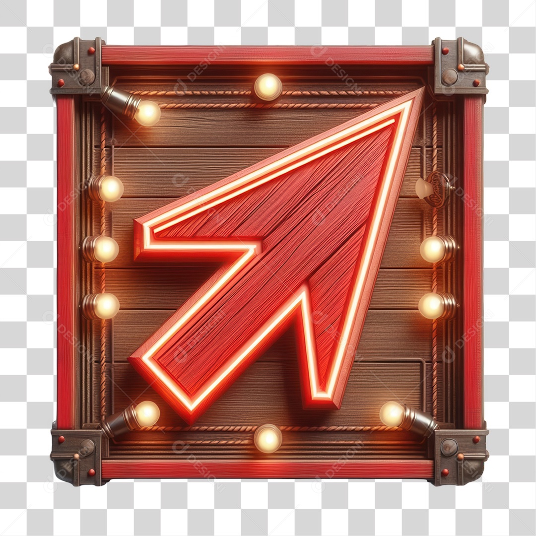 Elemento 3D Placa de Madeira com Luzes Lâmpadas PNG Transparente