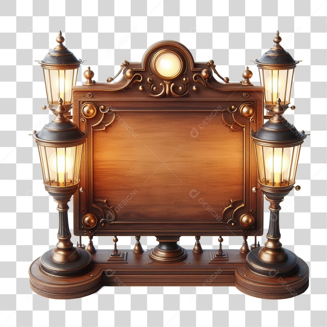 3D Element Wooden Plate with Lights PNG Lamps Transparent