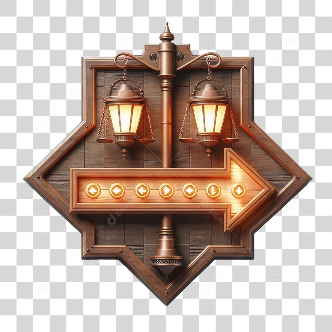 Elemento 3D Placa de Madeira com Luzes Lâmpadas PNG Transparente