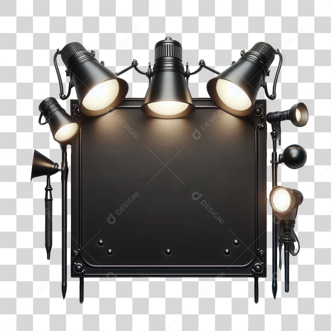 Elemento 3D Placa de Madeira com Luzes Lâmpadas PNG Transparente