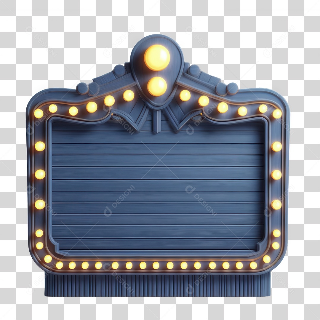 Elemento 3D Placa de Madeira com Luzes Lâmpadas PNG Transparente