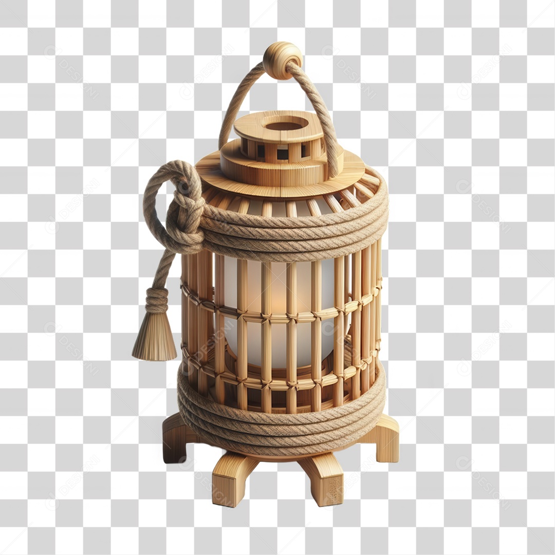 Elemento 3D Lanterna de Bambu Decoração PNG Transparente