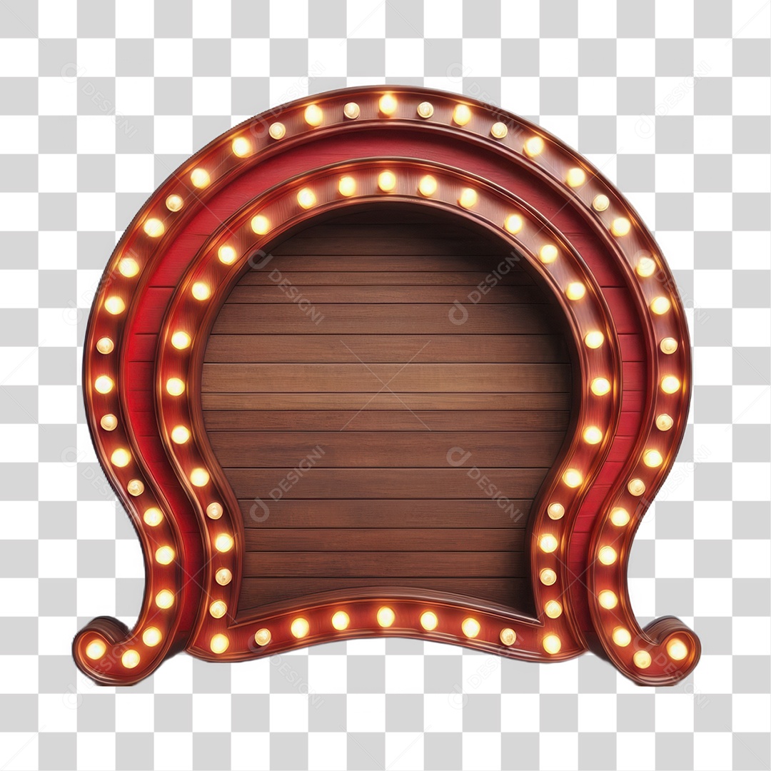 Elemento 3D Placa de Madeira com Luzes Lâmpadas PNG Transparente