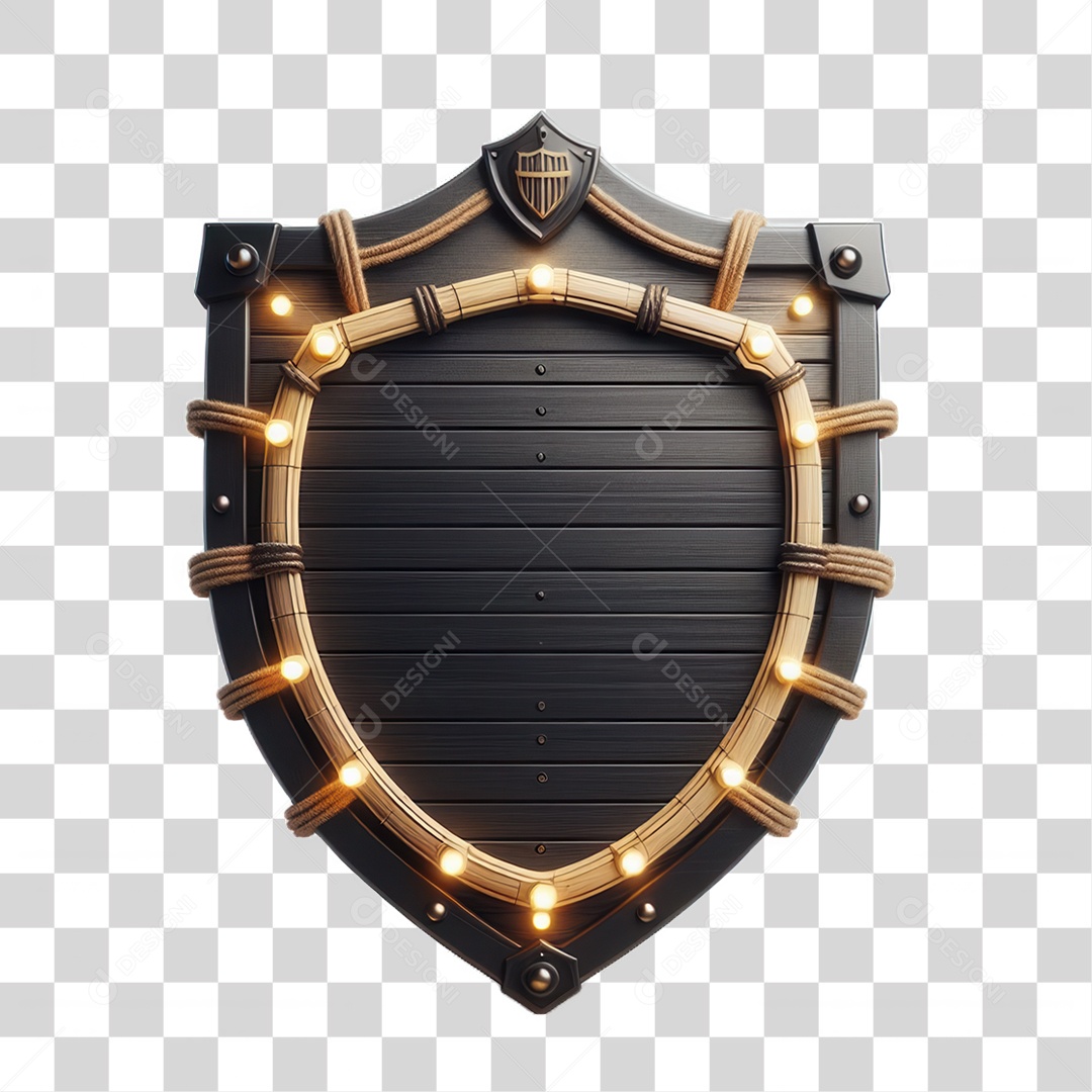 Elemento 3D Placa de Madeira com Luzes Lâmpadas PNG Transparente