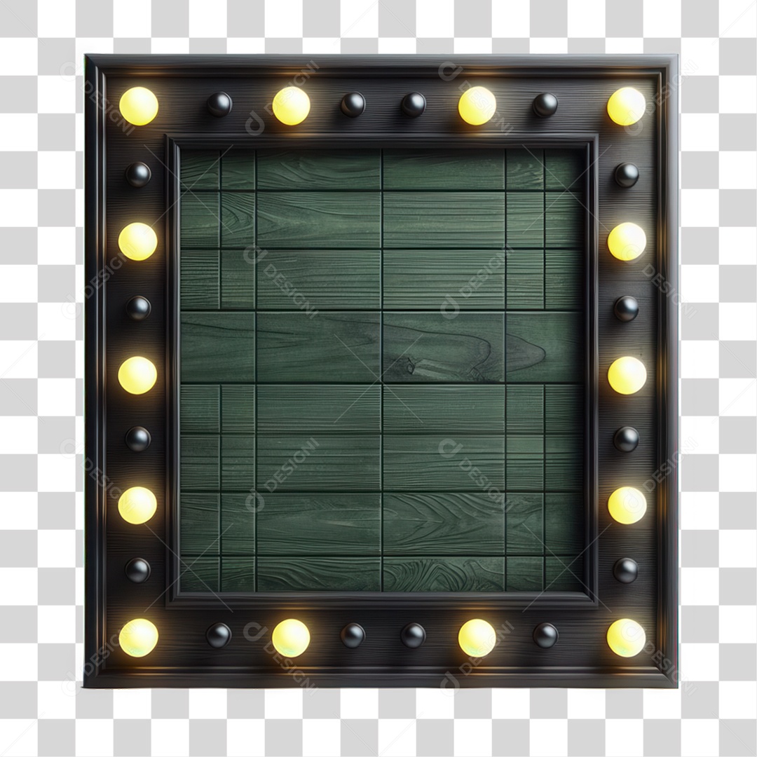 Elemento 3D Placa de Madeira com Luzes Lâmpadas PNG Transparente