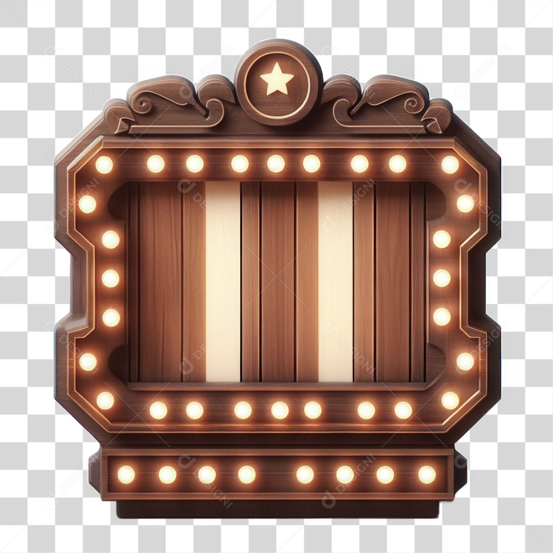 Elemento 3D Placa de Madeira com Luzes Lâmpadas PNG Transparente