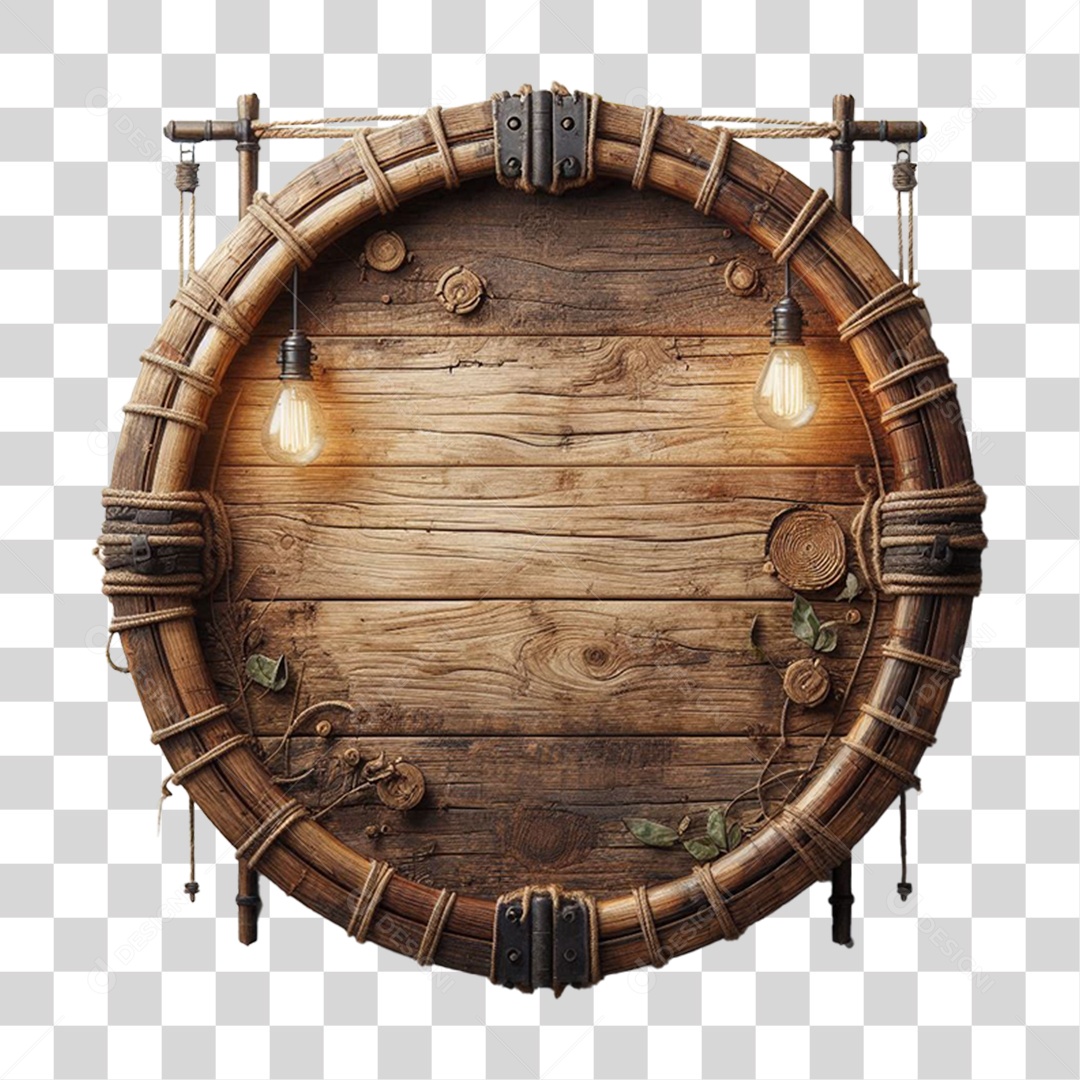 Elemento 3D Placa de Madeira com Luzes Lâmpadas PNG Transparente