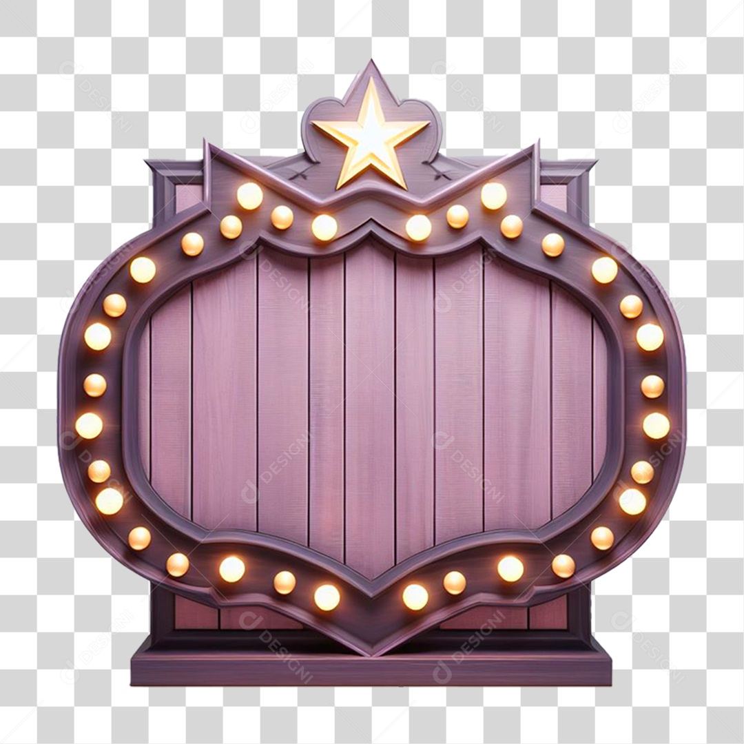 Elemento 3D Placa de Madeira com Luzes Lâmpadas PNG Transparente