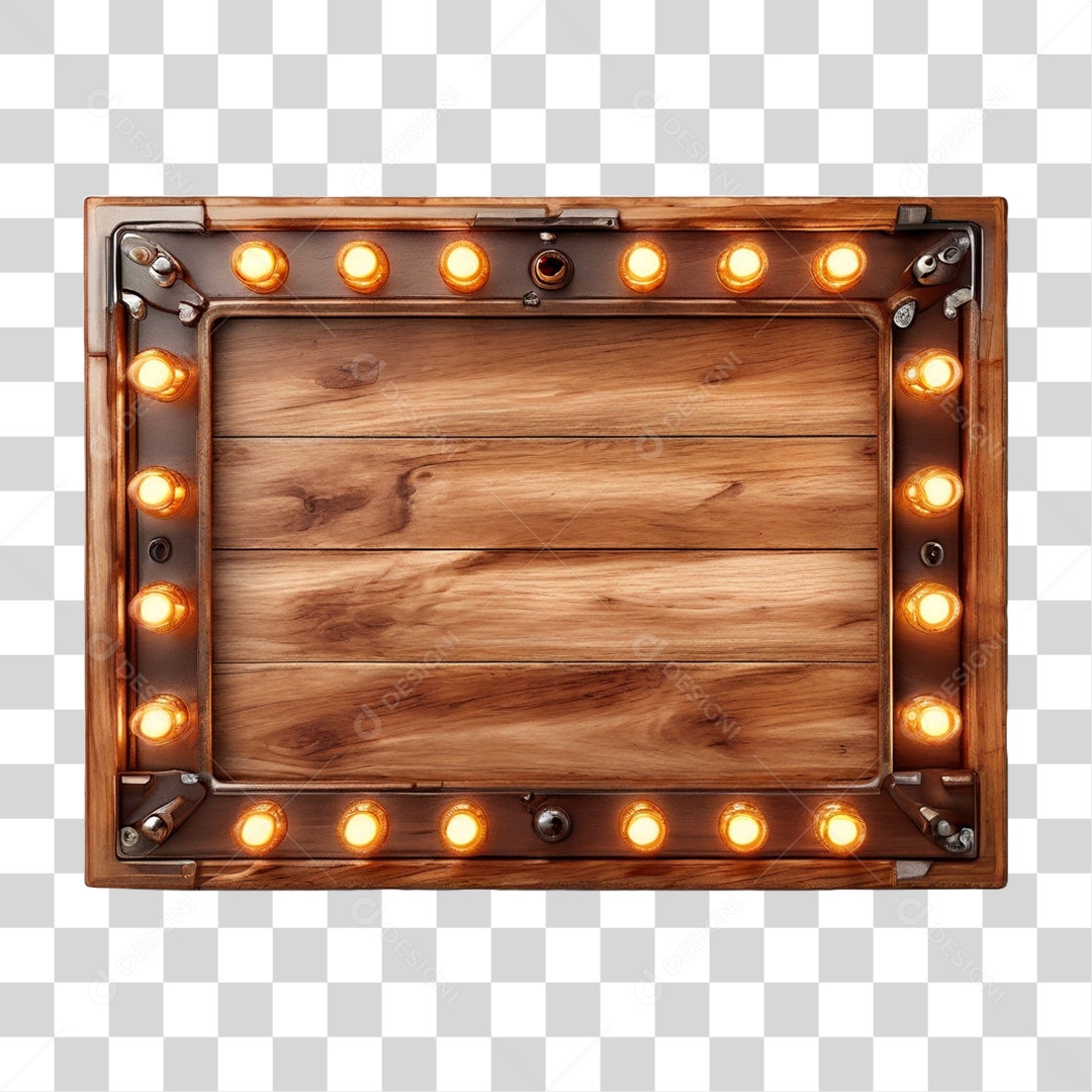 Elemento 3D Placa de Madeira com Luzes Lâmpadas PNG Transparente