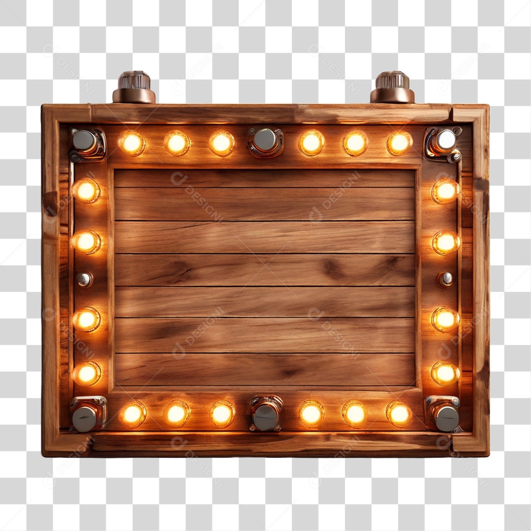 Elemento 3D Placa de Madeira com Luzes Lâmpadas PNG Transparente
