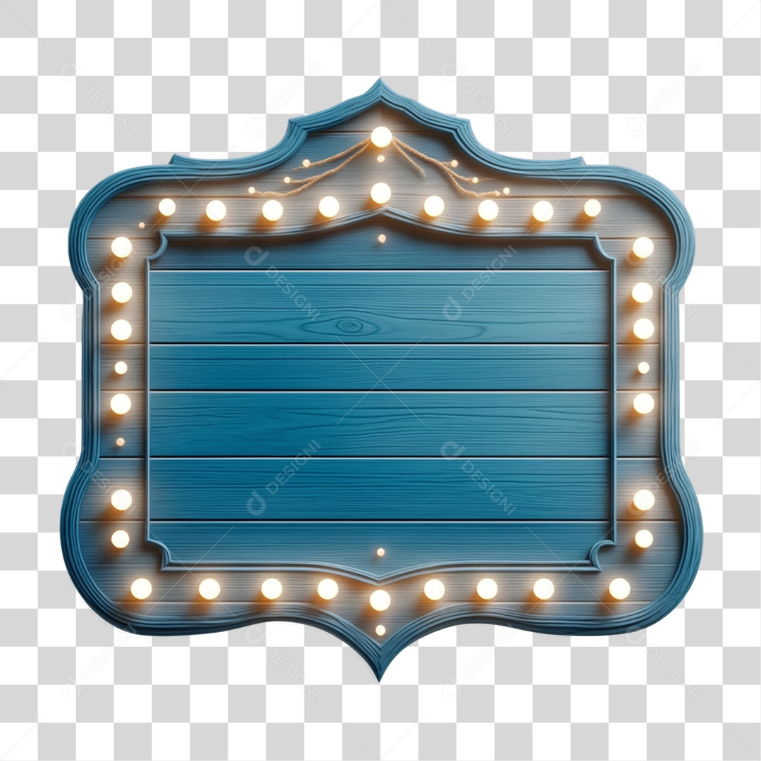 Elemento 3D Placa de Madeira com Luzes Lâmpadas PNG Transparente