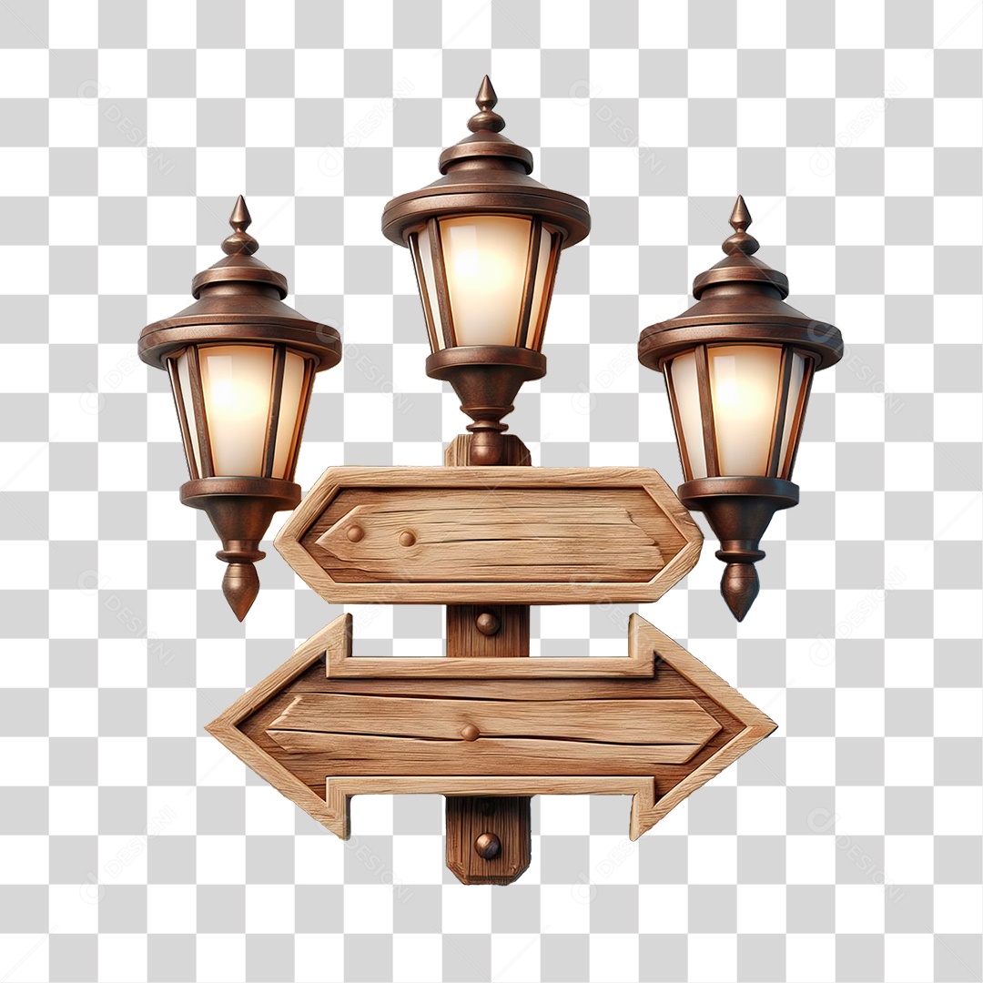 Elemento 3D Placa de Madeira com Luzes Lâmpadas Setas PNG Transparente