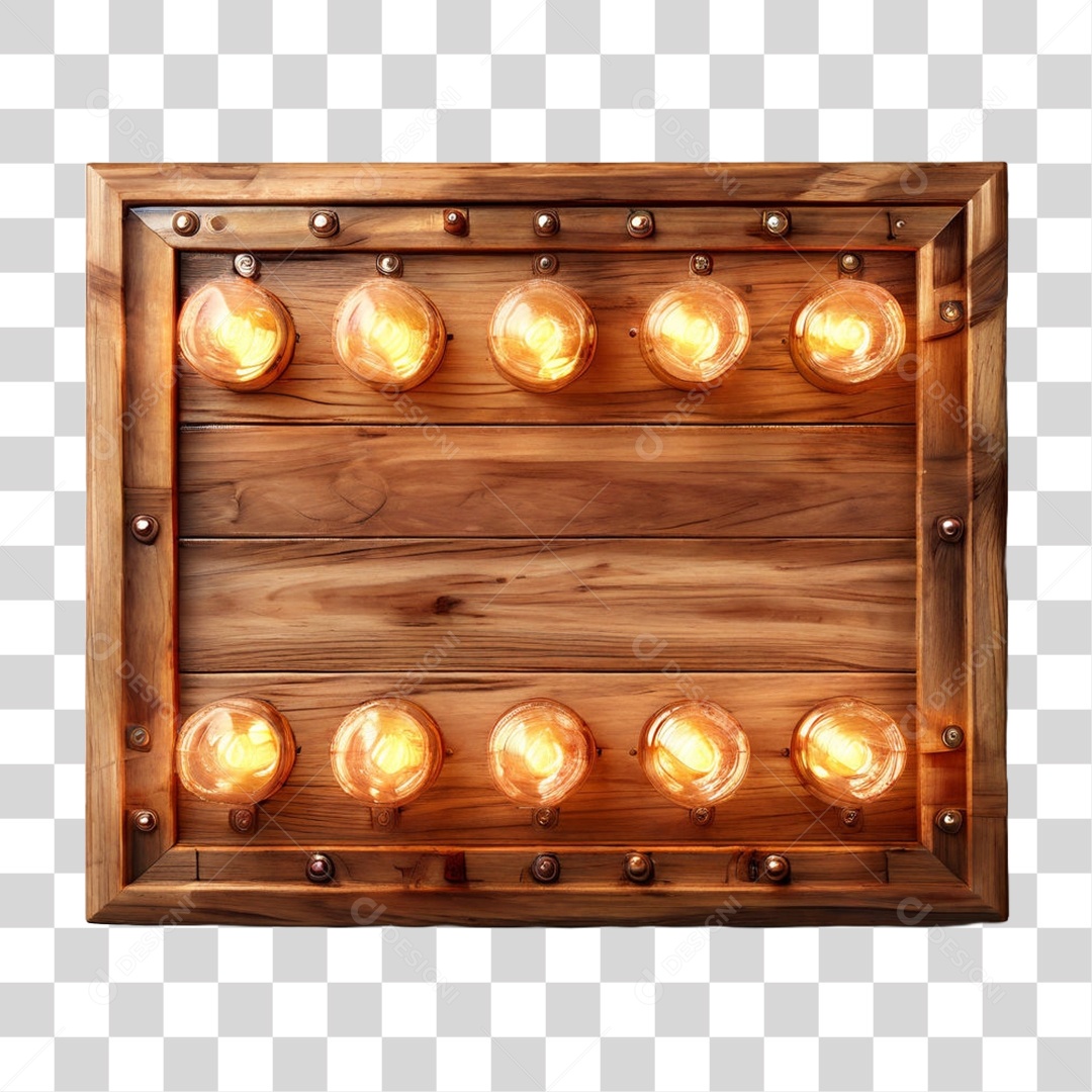 Elemento 3D Placa de Madeira com Luzes Lâmpadas PNG Transparente