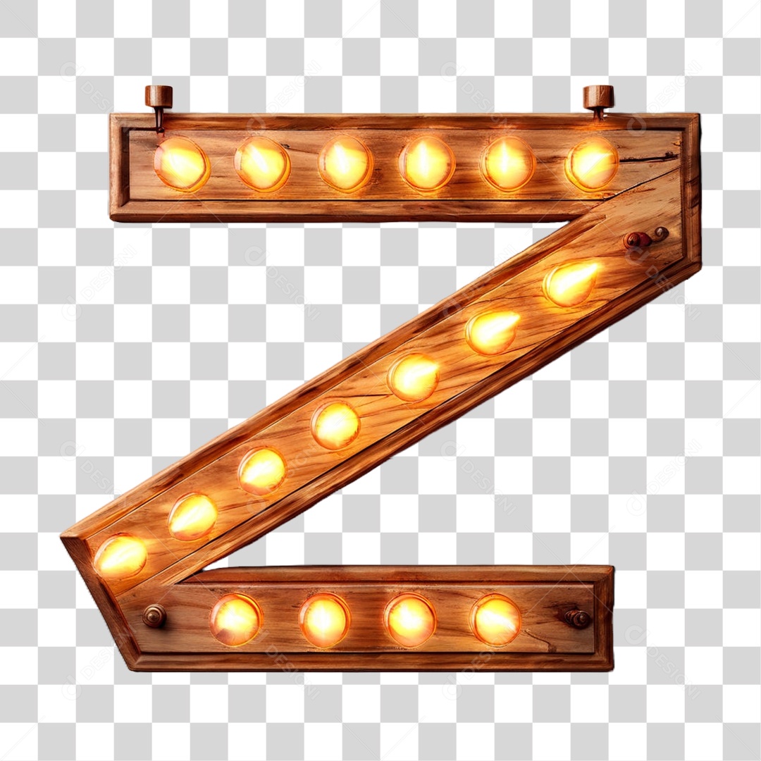 Elemento 3D Placa de Madeira com Luzes Lâmpadas PNG Transparente