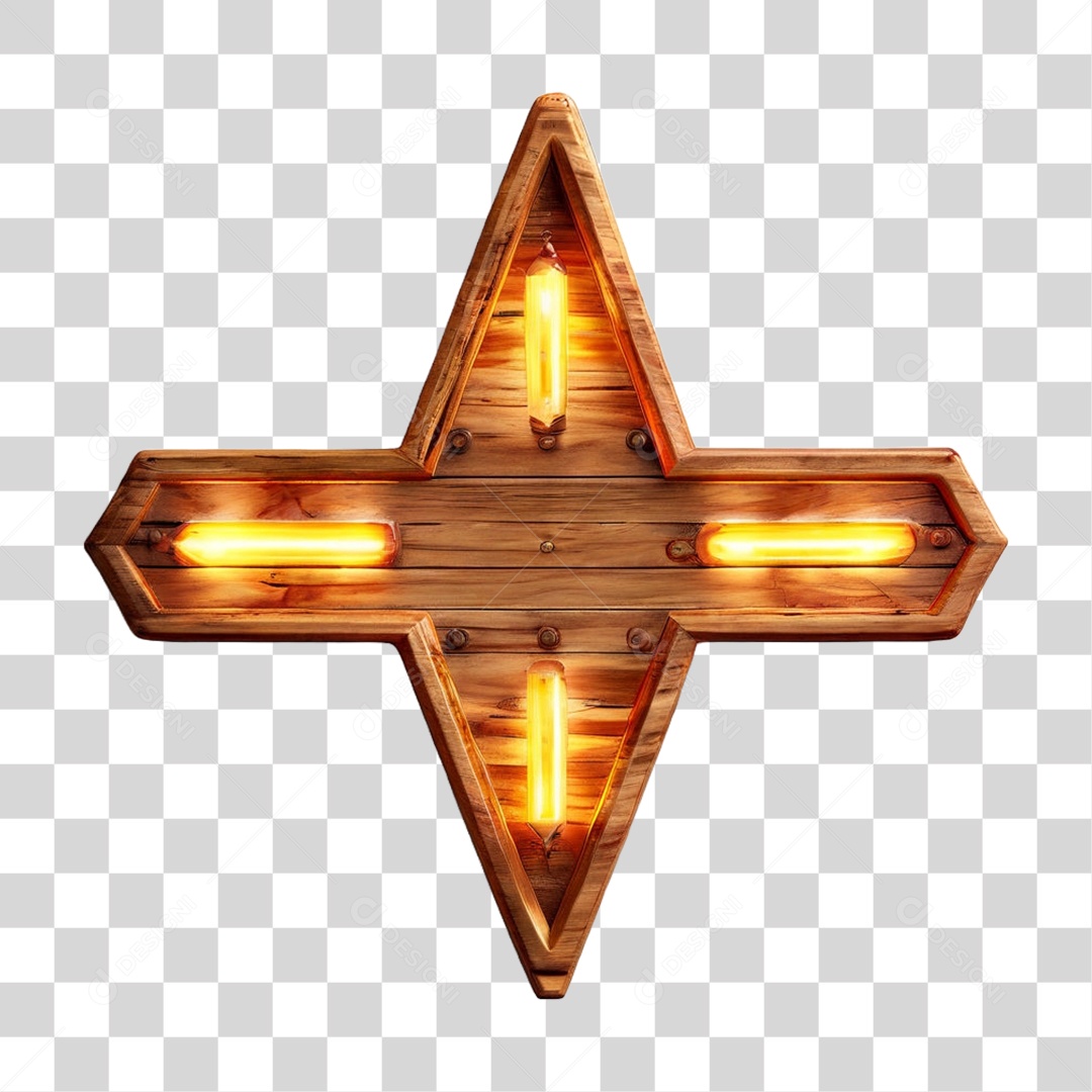 Elemento 3D Placa de Madeira com Luzes Lâmpadas PNG Transparente