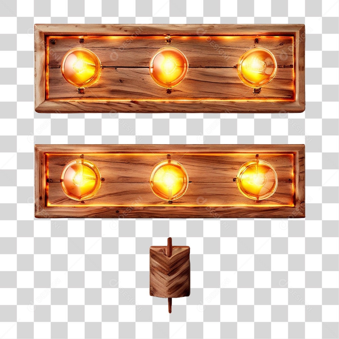 Elemento 3D Placa de Madeira com Luzes Lâmpadas PNG Transparente