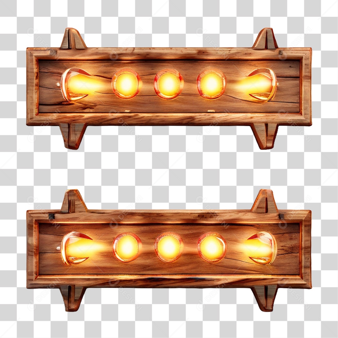 Elemento 3D Placa de Madeira com Luzes Lâmpadas PNG Transparente