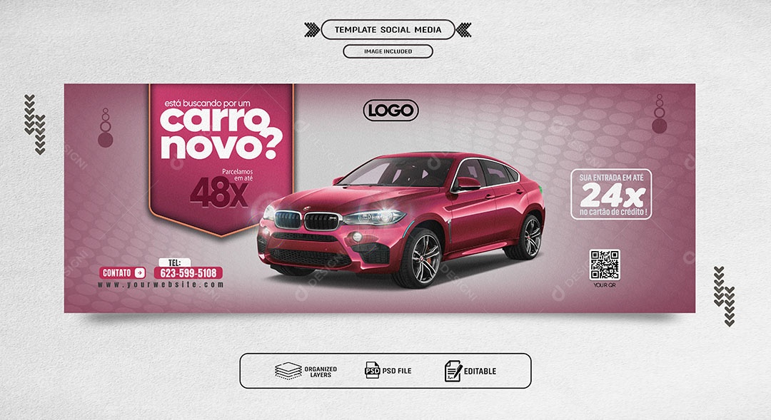 Banner Está Buscando por um Carro Novo Parcelamos em Até 48X Social Media PSD Editável