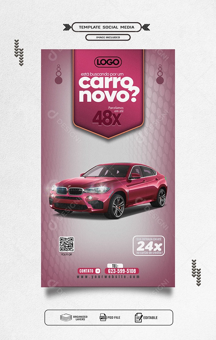 Story Está Buscando por um Carro Novo Parcelamos em Até 48X Social Media PSD Editável