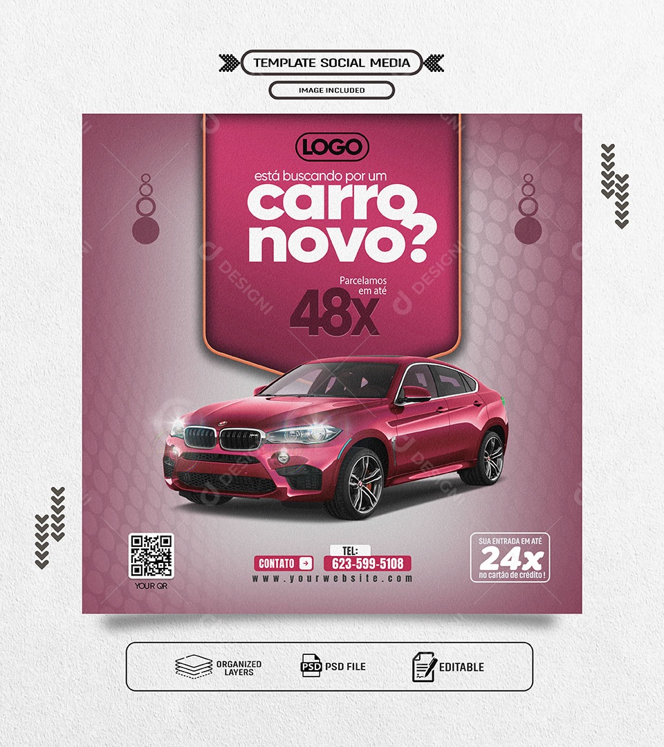 Está Buscando por um Carro Novo Parcelamos em Até 48X Social Media PSD Editável