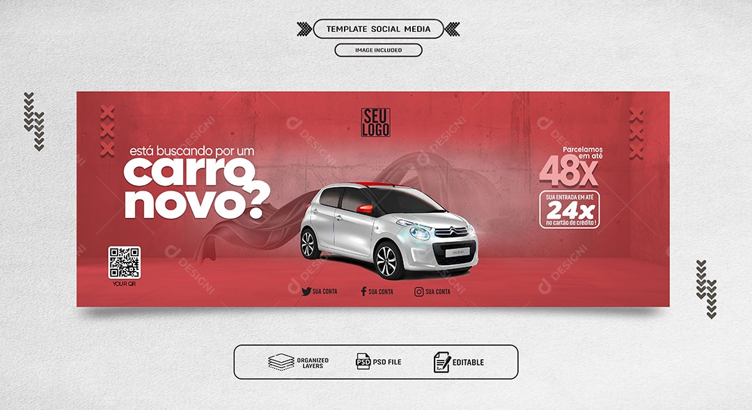 Banner Está Buscando por um Carro Novo Social Media PSD Editável