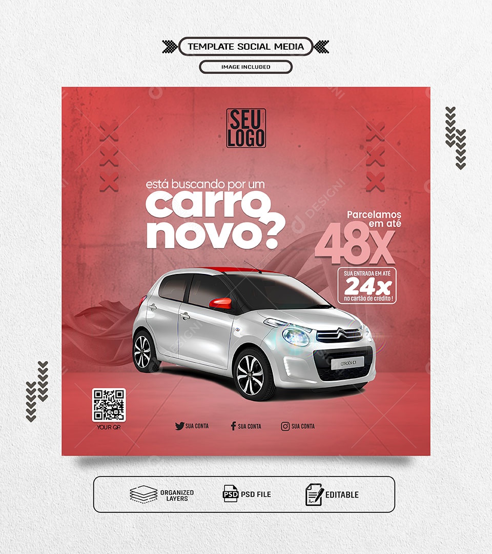 Está Buscando por um Carro Novo Social Media PSD Editável