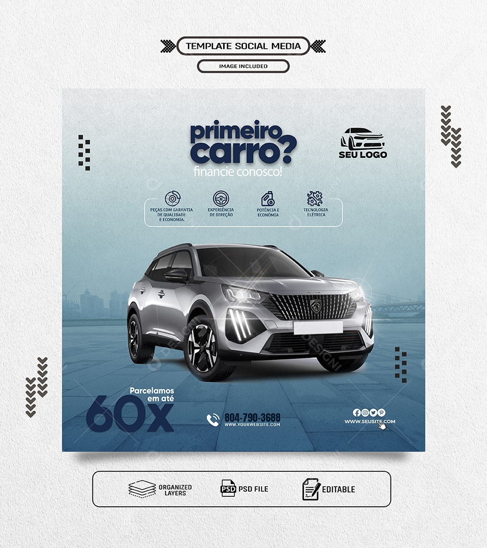 Primeiro Carro Finacie Conosco Social Media PSD Editável