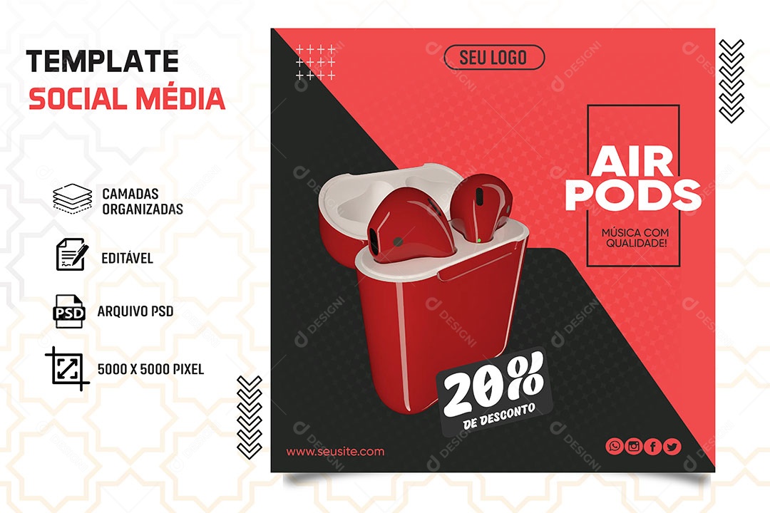 Air Pods Música com Qualidade Social Media PSD