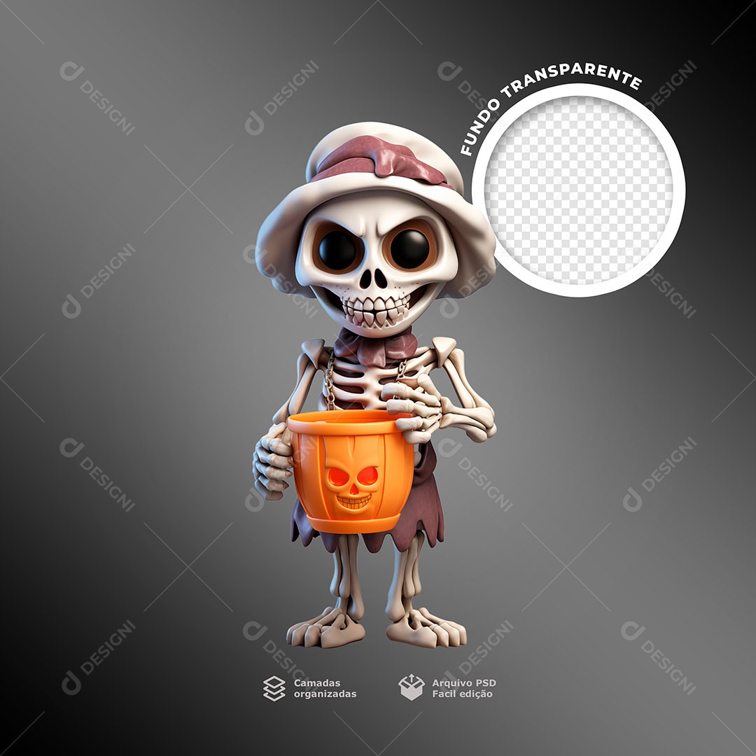 Halloween Caveirinha Elemento 3D para Composição PSD