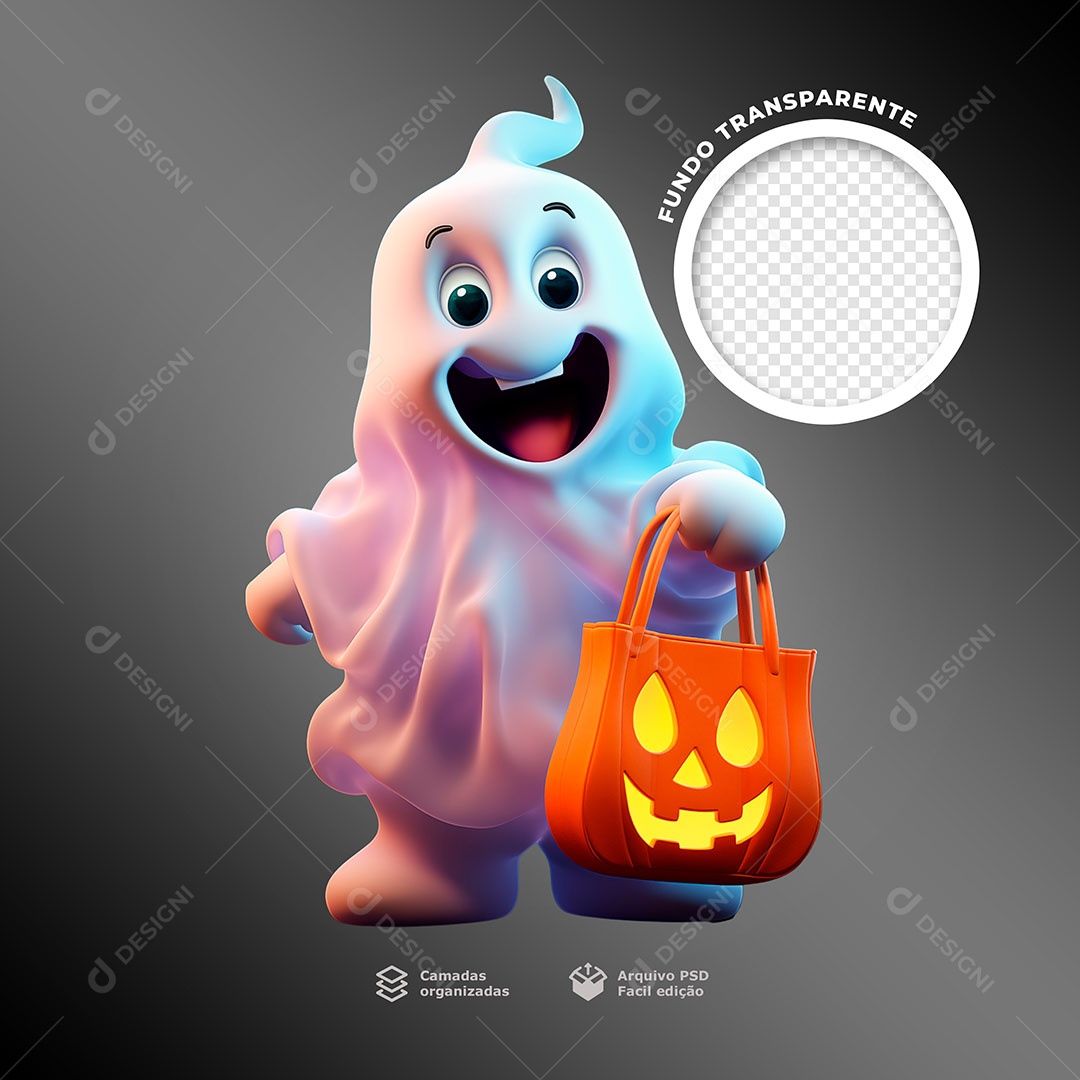 Fantasma com Sacola Personalizada Elemento 3D para Composição PSD