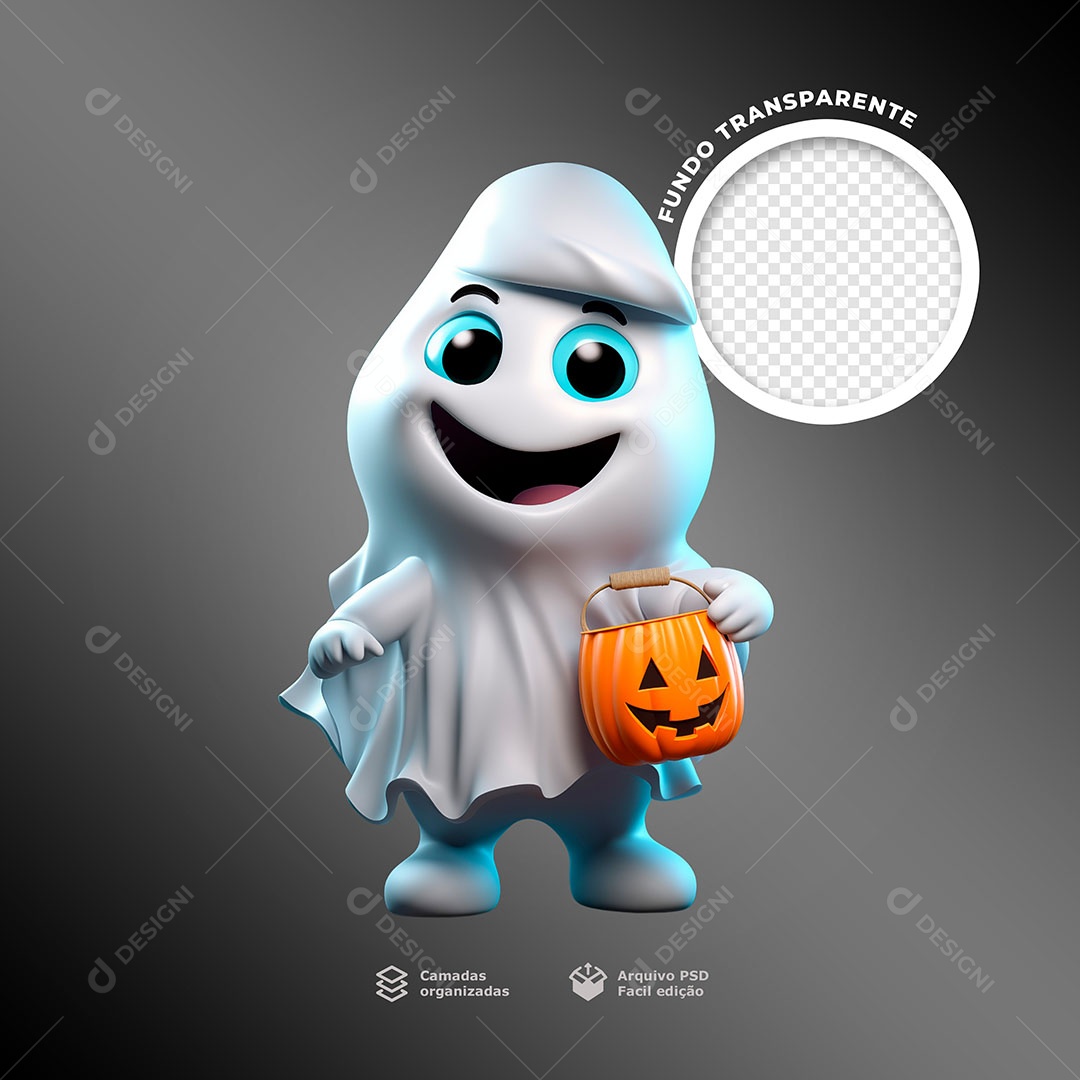 Halloween Fantasminha Elemento 3D para Composição PSD