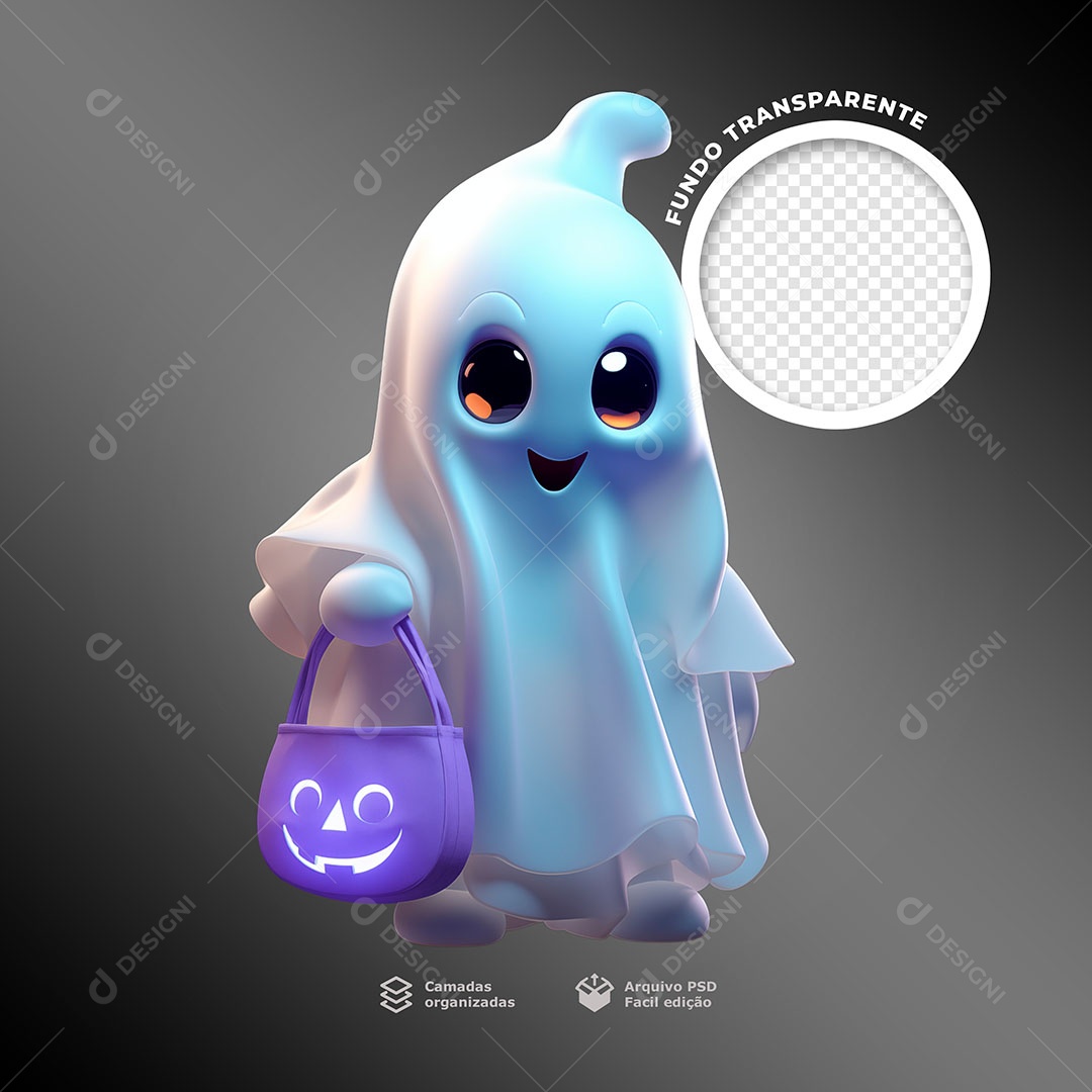 Fantasma de Hallowenn com Bolsa Elemento 3D para Composição PSD
