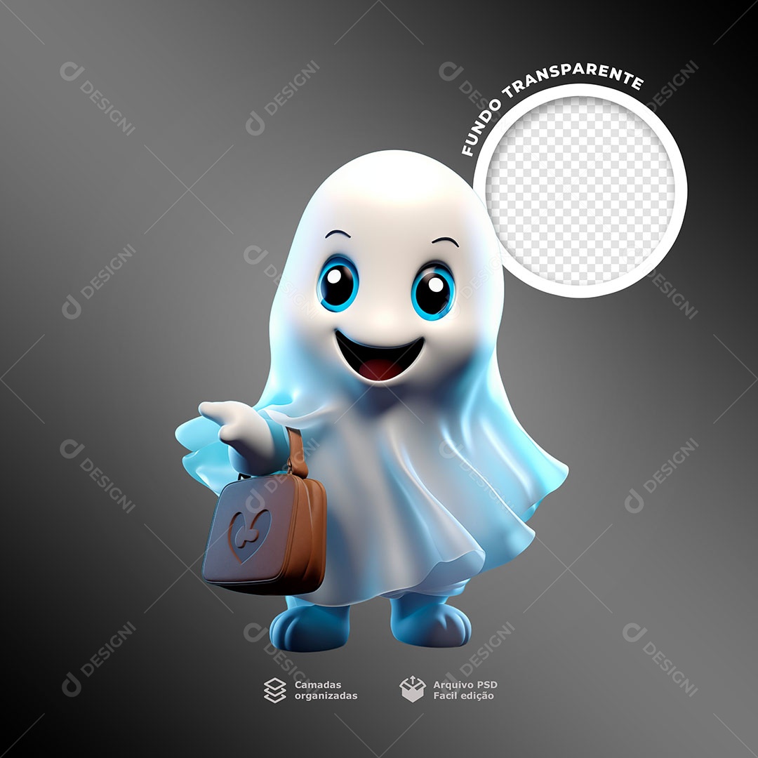 Fantasminha Segurando uma Bolsa Elemento 3D para Composição PSD