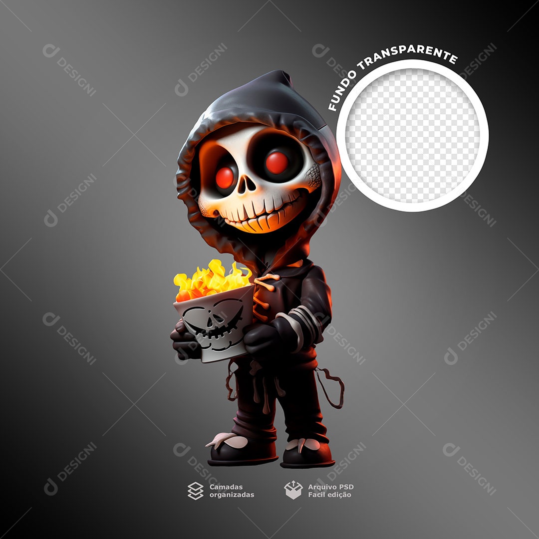 Caveira de Halloween Elemento 3D para Composição PSD